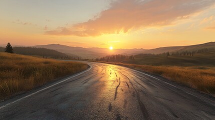 Fototapeta premium Sunset road trip, mountain landscape (2)