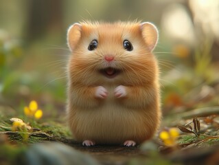 Digital Render of a Light Brown Hamster in a Natural Setting