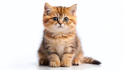 Obraz premium Playful Scottish Straight Kitten Posing on White Background - Adorable Pet Photography