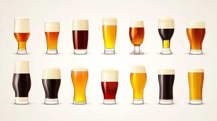 Colorful Set of Beer Glasses in Various Shapes and Styles Inviting Refreshment and Celebration Mood