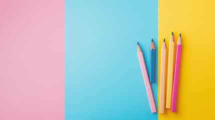 A vibrant arrangement of colored pencils on a pastel background, perfect for creativity and artistic projects.