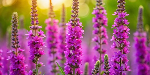Obraz premium Purple Lythrum Salicaria Portrait, Close-up Wildflower Photography