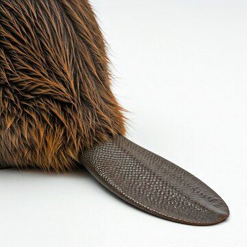 brown furry beaver tail isolated on white background
