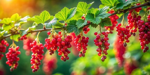 Red Flowering Currant, Ribes sanguineum, Hanging Clusters, Spring Blossoms, Botanical Photography