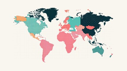 Obraz premium Flat Vector World Maps: A monochromatic vector world map with a vintage aesthetic, ideal for historical presentations, retro designs, and classic cartographic representations.