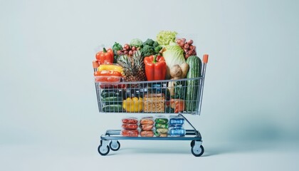 Full Shopping Cart, Produce, Grocery, Studio, White Background, Food, Advertising