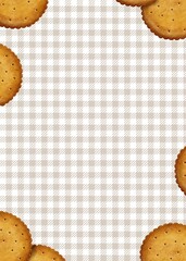 手描きビスケットとベージュのチェック柄の背景フレーム　縦向き