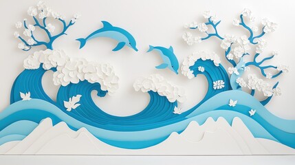 Animals and Wildlife: A playful group of dolphins leaping out of the ocean waves, capturing the energy and grace of marine life.