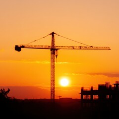 silhouette of a construction crane at sunset