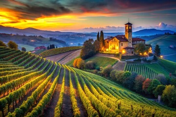 Obraz premium Romantic Low-Light View of Piedmont Church among Vines