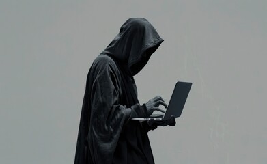 Anonymous faceless hackers are using laptops, along with abstract digital symbols and Concepts of hacking cybersecurity, cybercrime, cyberattack