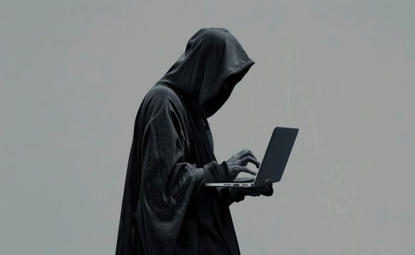 Anonymous faceless hackers are using laptops, along with abstract digital symbols and Concepts of hacking cybersecurity, cybercrime, cyberattack