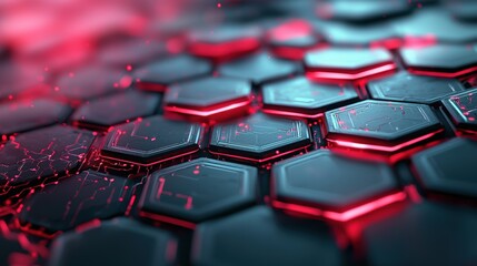 Fototapeta premium Hexagon Shapes: A holographic interface with hexagonal icons and data displays, representing futuristic user interfaces, virtual reality, and augmented reality.
