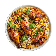 Chicken Biryani Dish on transparent background.