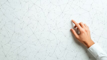 Network or Node Diagrams: Person interacting with a network diagram using a touchscreen interface, symbolizing data management, network control, and digital interaction.