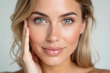 Obraz premium Portrait of beauty caucasian woman with perfect healthy glow skin facial, Beauty women beauty skincare concept.