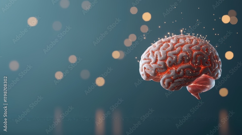 Poster holographic interfaces or screens: holographic projection of a human brain with data streams and neu