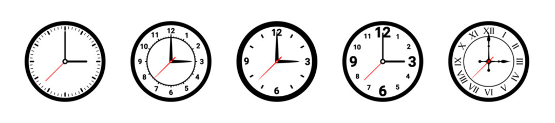 clock vector set. time, hours, minutes, seconds, symbols, icons