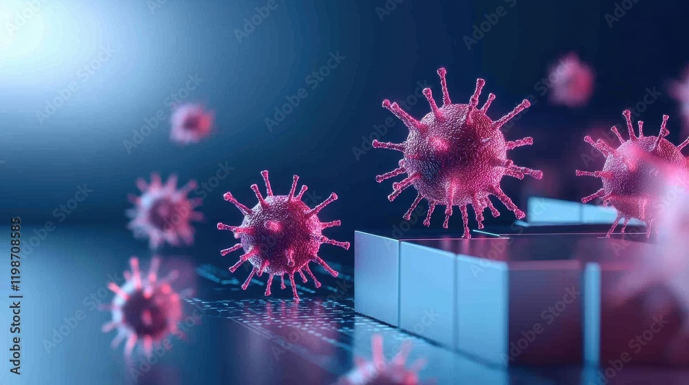 Poster virus icons or warning signs: a computer screen displaying virus scan results with detected threats 