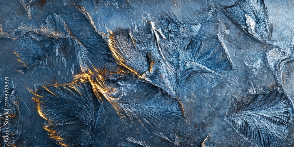 Leinwandbilder frozen ice texture on metal displays intricate frost patterns in a captivating macro close up, highl