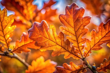 Fototapeta premium Autumn Holm Oak Leaves Close-up, Earthy Textures