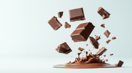 chocolate pieces splashing into melted chocolate