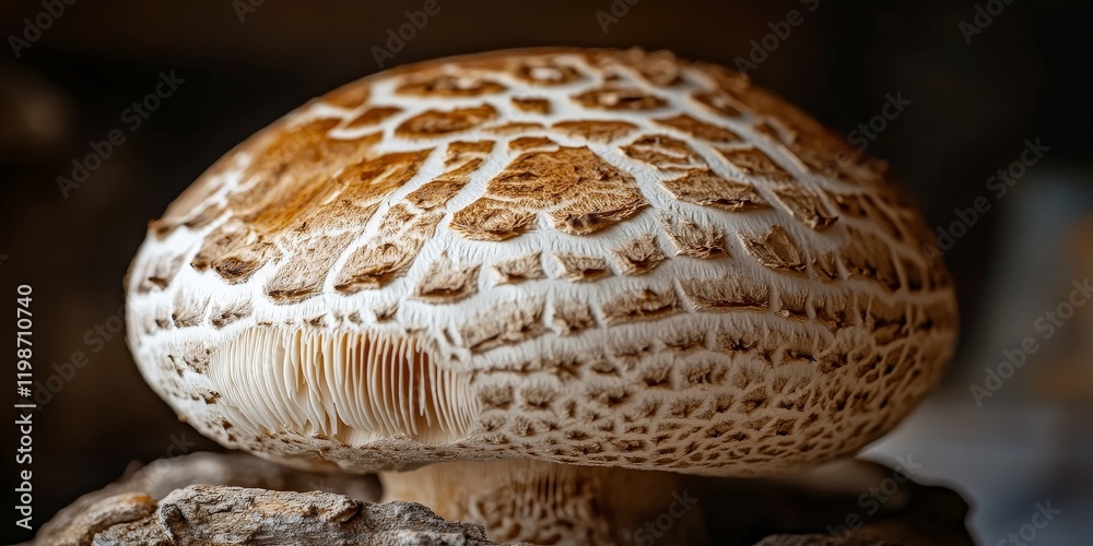 Aufkleber Close up view of a Mushroom Boletus, showcasing the intricate details and textures that define this unique Mushroom Boletus species, highlighting its natural beauty and characteristics.