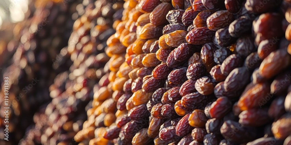 Poster Piles of dates fill the frame, showcasing the rich texture and natural beauty of dates. This vibrant display highlights the abundance of dates in various settings and arrangements.
