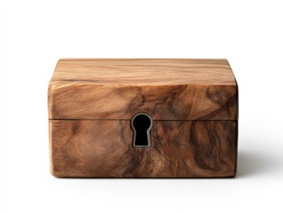 closed wooden box with keyhole isolated on white background