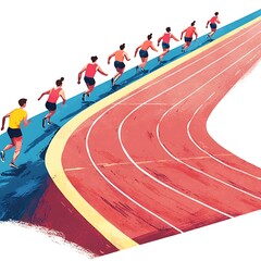 Runners sprinting on a stylized running track, illustrating competition and the pursuit of victory.