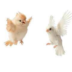 Fluffy birds with vibrant feathers on transparency background, showcasing their playful nature and lively expressions. Perfect for animal lovers and nature enthusiasts