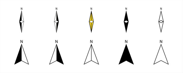 arrows north direction arrow icon or map N sign navigation GPS symbol stock illustration. compass icon element, used for App, Web, Print
