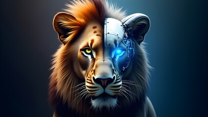 A beautiful robot lion combined with modern AI technology