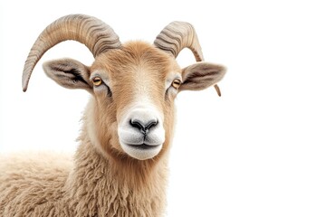Fototapeta premium Detailed image of a goat with striking curved horns, showcasing its unique features and expression.