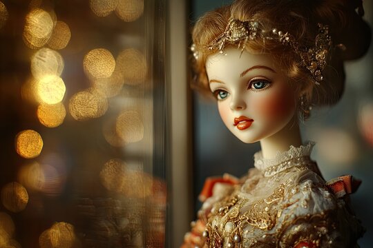 Exquisite doll adorned in elegant attire, capturing timeless bea