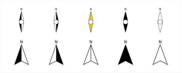 arrows north direction arrow icon or map N sign navigation GPS symbol stock illustration. compass icon element, used for App, Web, Print
