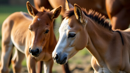 Fototapeta premium Foals Enjoying Mother's Milk