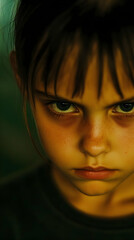 Child's Intense Gaze Shows Frustration with Dramatic Lighting