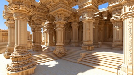 Intricate Stone Columns and Steps of an Ancient Palace or Temple