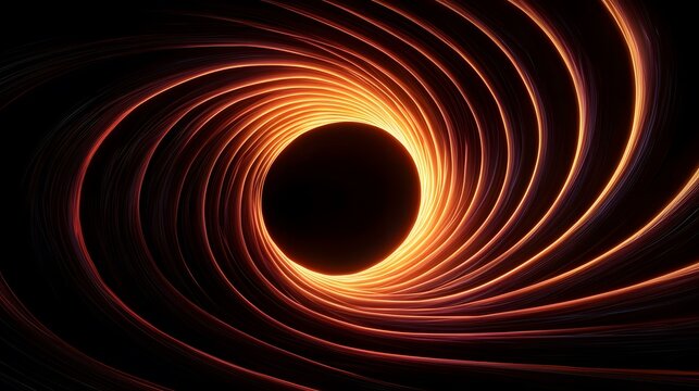 The image shows a swirling vortex of glowing orange and red lines creating a tunnel effect against a black background.