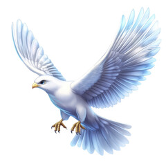 Obraz premium majestic white bird with large, elegant wings spreads gracefully in flight, showcasing its stunning feathers and vibrant blue accents. This enchanting creature embodies freedom and beauty
