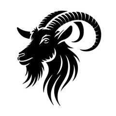 Silhouette of a Goat: A strong and detailed silhouette of a goat, standing tall with its characteristic horns and beard, creating a striking image of a resilient and adaptable creature. 