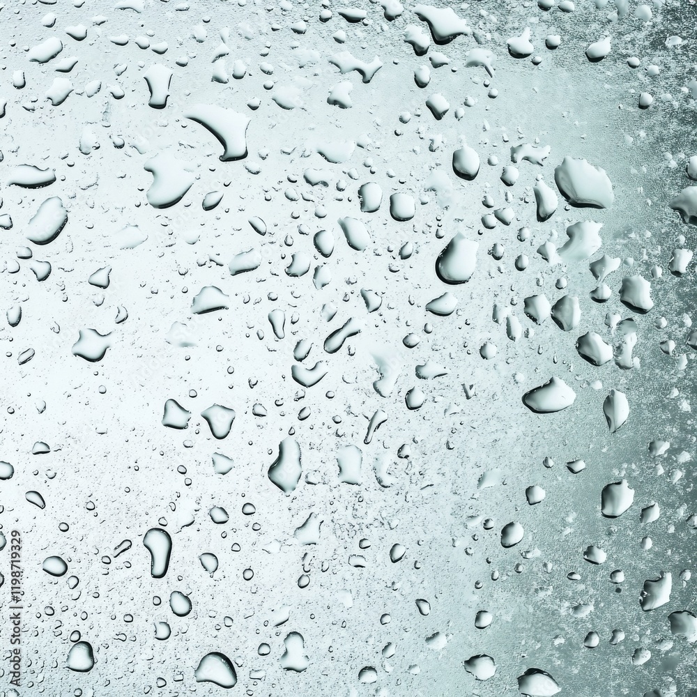 Poster a window with raindrops on it. the drops are scattered all over the window, creating a blurry and ha