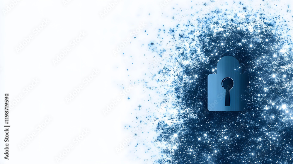 Poster Digital lock surrounded by sparkling particles representing security and protection