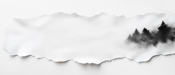 Obraz premium foggy forest behind torn white paper
