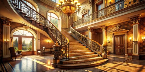 Obraz premium Opulent staircase, AI-enhanced, gourmet food photography style.