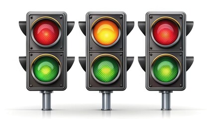 Realistic Traffic Light Pictograms: Sharp, Bright, Detailed Images