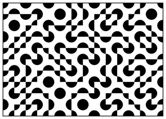 Black And White Geometric Pattern with Abstract Circular Shapes and Lines