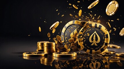  falling golden with black poker chips tokens