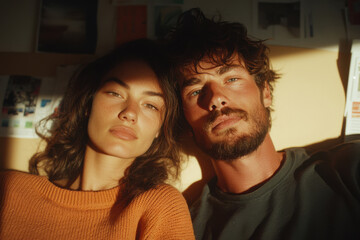Young caucasian couple relaxing in warm sunlight